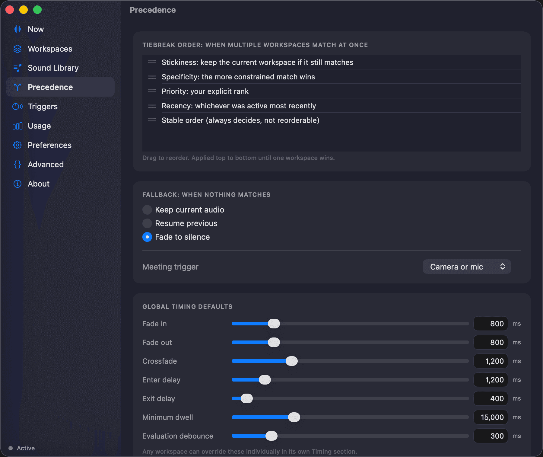 Precedence screenshot